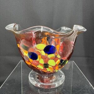 Mouth‎ Blown Confetti Glass Handmade Whimsical Candy Bowl 4" X 5.5"